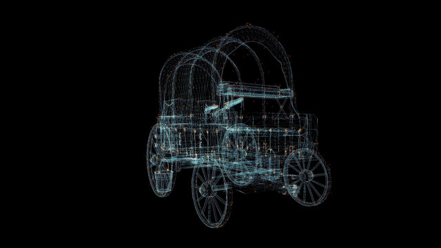 Fiacre Carriage Hologram Wireframe. Nice 3D Render on a black background