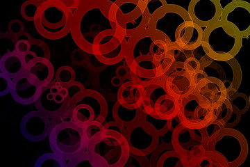 An abstract black background with red circles
