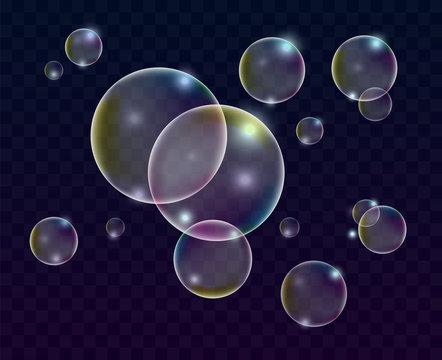 Realistic soap bubbles transparent isolated realistic design elements vector illustration