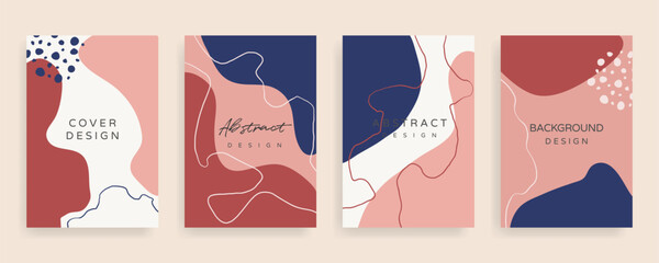 Obraz premium Social media stories and post creative Vector set. Background template with copy space for text and images design by abstract colored shapes, line arts , Tropical leaves warm color of the earth tone