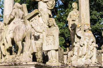 Fototapeta premium Guehenno, France. The Calvary of Guehenno, dating from 1550, one of the seven great calvaries (enclos paroissial) of Brittany (Bretagne)