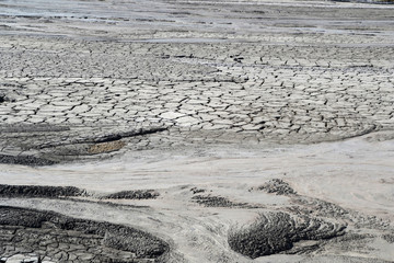 Landscape of mud lava drying creating new soil, Berca, Romania