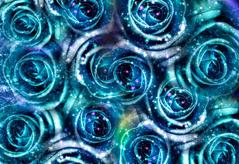 Artistic background with blue frozen roses