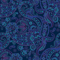 Paisley folkloric flowers seamless pattern. ethnic floral vector ornament