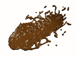 3D illustration of a chocolate splash with white background.