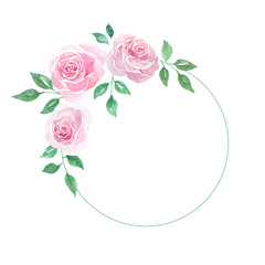 Pink rose water color, Circle border and frame