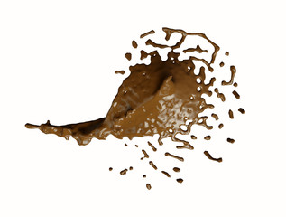 Chocolate burst on white background 3d render.