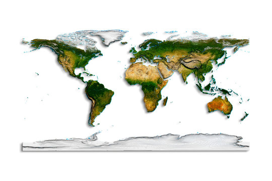 Fototapeta 3d rendering World map of rough  texture. Close up .Clipping paths