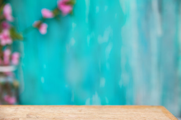Floral background for text for the holiday March 8 Women's Day. Wooden table top with flowers...