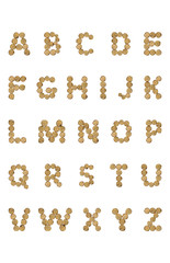 Wooden stumps, letter alphabet, white background isolated