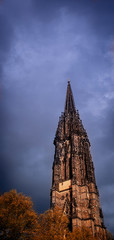 The burned spire of St. Nicholas church in Hamburg