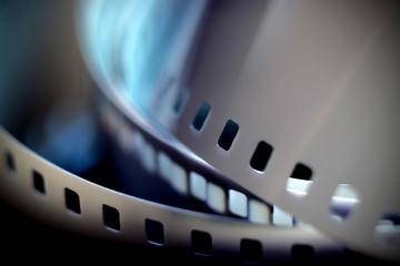 35mm negative film. Photographic black and white film in blur. 