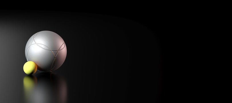 boule de p&eacute;tanque et cochonnet sur fond noir