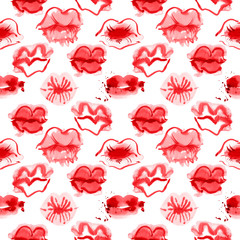 Watercolor seamless pattern with lips. Ideal for textile, gift wrapping paper, apparel, home decor