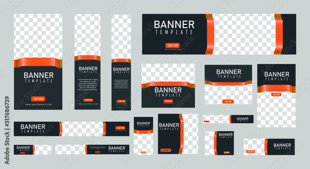 Wall mural set of creative web banners of standard size with a place for photos. vertical, horizontal and squar