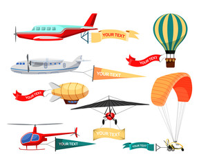 Air advertisements flat vector illustrations set