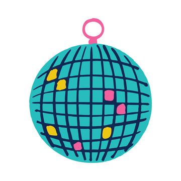 Cartoon retro disco ball icon isolated on white background. Vector