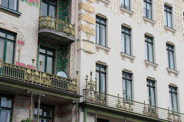 art nouveau flat buildings (Majolikahaus and medallion house)  in vienna (austria)