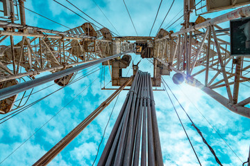 Drilling rig in oil field for drilled into subsurface in order to produced crude, inside view....