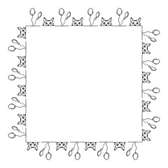 Square frame with cat faces and balloons. Isolated frame on white background for your design.