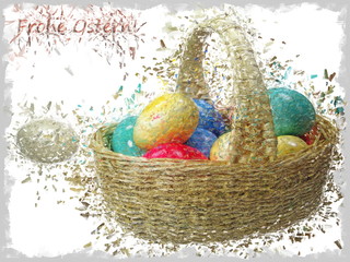 korb mit bunten ostereiern