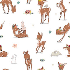 seamless pattern with deer and hare