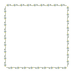 Square frame with horizontal chamomile on white background. Isolated floral frame for your design. Vector image.