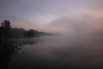 Foggy lake in Hungarian lake.