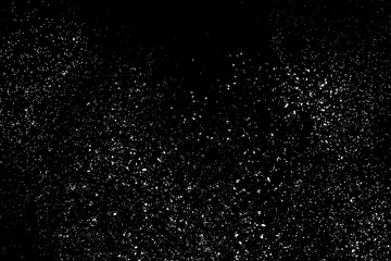 White Grainy Texture Isolated On Black Background. Dust Overlay. Light Coloured Noise Granules. Snow Vector Elements. Digitally Generated Image. Illustration, Eps 10.