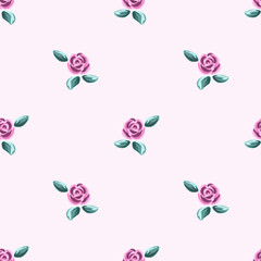 Gouache painted rose flower pattern, seamless vector watercolor garden floral