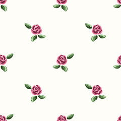 Gouache painted rose flower pattern, seamless vector watercolor garden floral