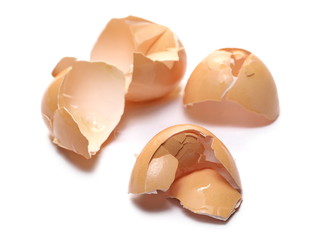 Cracked eggshells isolated on white background