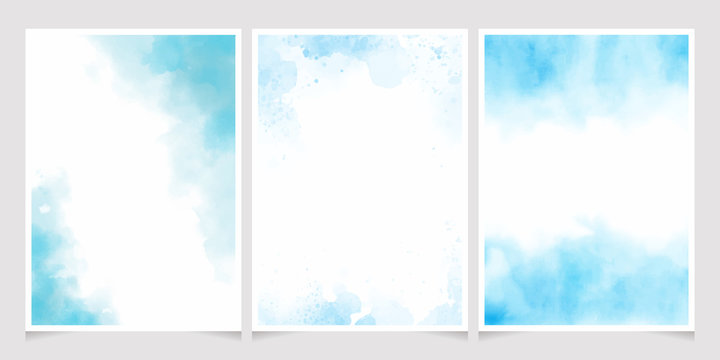 blue watercolor wash splash with golden frame 5x7 invitation card background template collection