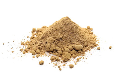Ginger powder isolated on white background, (Zingiber officinale)