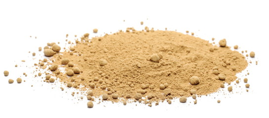 Ginger powder isolated on white background, (Zingiber officinale)