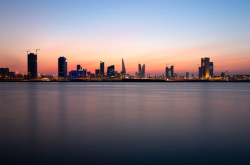 A panoramic view of Bahrain skyline at sunset, Bahrain