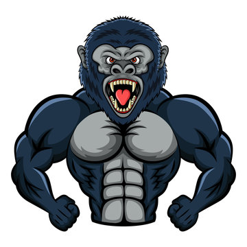 Mascot muscular gorilla a very strong. Vector illustration