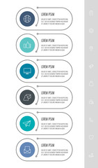 Vector flat template circle infographics. Business concept with 6 options and parts. Six steps for content, flowchart, timeline, levels, marketing, diagrams, slideshow