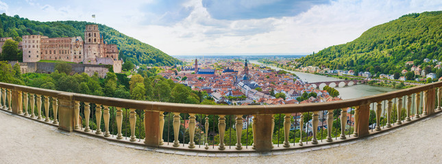 heidelberg - city in germany at the neckar from above - obrazy, fototapety, plakaty