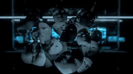 Fototapeta premium Masks of a hacktivist group at the data server