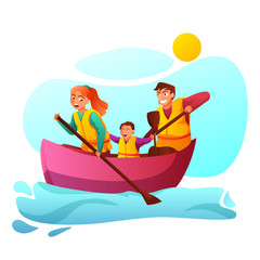 Obraz premium Family in boat on river flat vector illustration