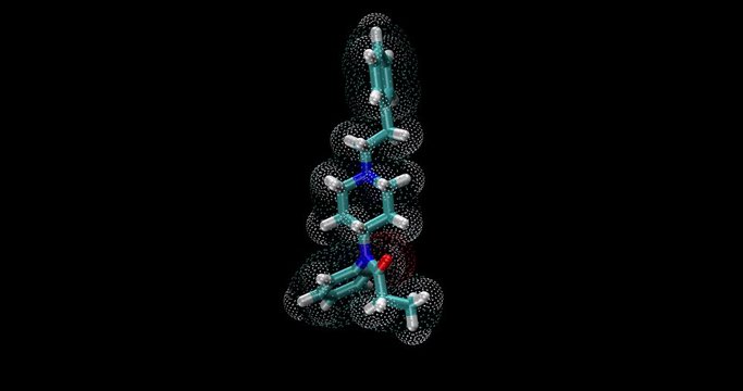 Fentanyl, opioid drug /analgesic 3d molecule spinning on Y axis