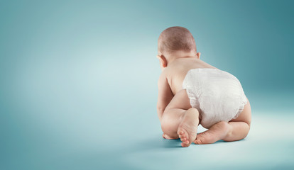 Baby. Newborn in the diaper. Isolated - obrazy, fototapety, plakaty