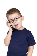 A little boy talking phone. He speaks 