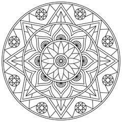 Antistress coloring book with round black and white mandala. Vector image.