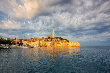 seaside view of old town of Rovinj, Croatia.