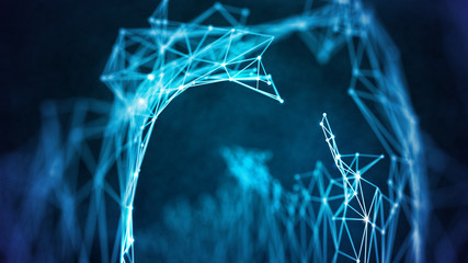 Futuristic shapes in cyberspace. Abstract mesh background as a virtual reality concept - 3D render.