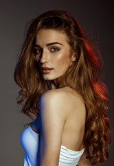 Naklejka premium Beauty portrait of female face with natural skin