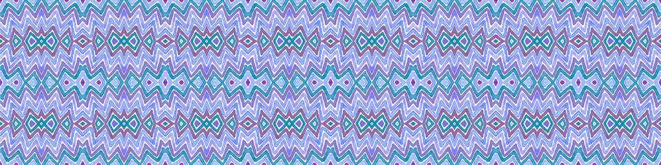 Blue Seamless Border Scroll. Geometric Watercolor 