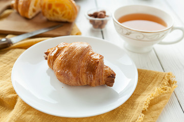 Croissant. Puff pastry bagel. Traditional european pastries. French cuisine